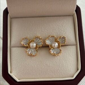 Gold Floral Pearl Earrings | Sterling Silver Posts | Elegant Gift for Her